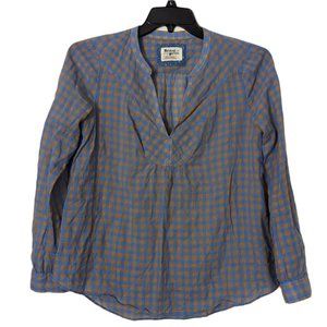 Women's Holding Horses long sleeve plaid blouse, blue/tan, size 4